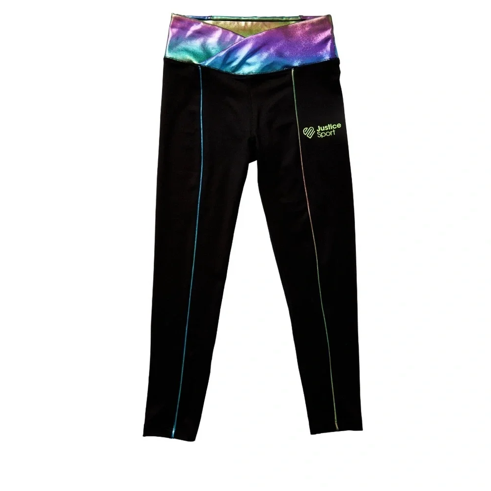 J-Sport justice Girls’ Cross Waistband Active 3-D printed logo Leggings size 4/5